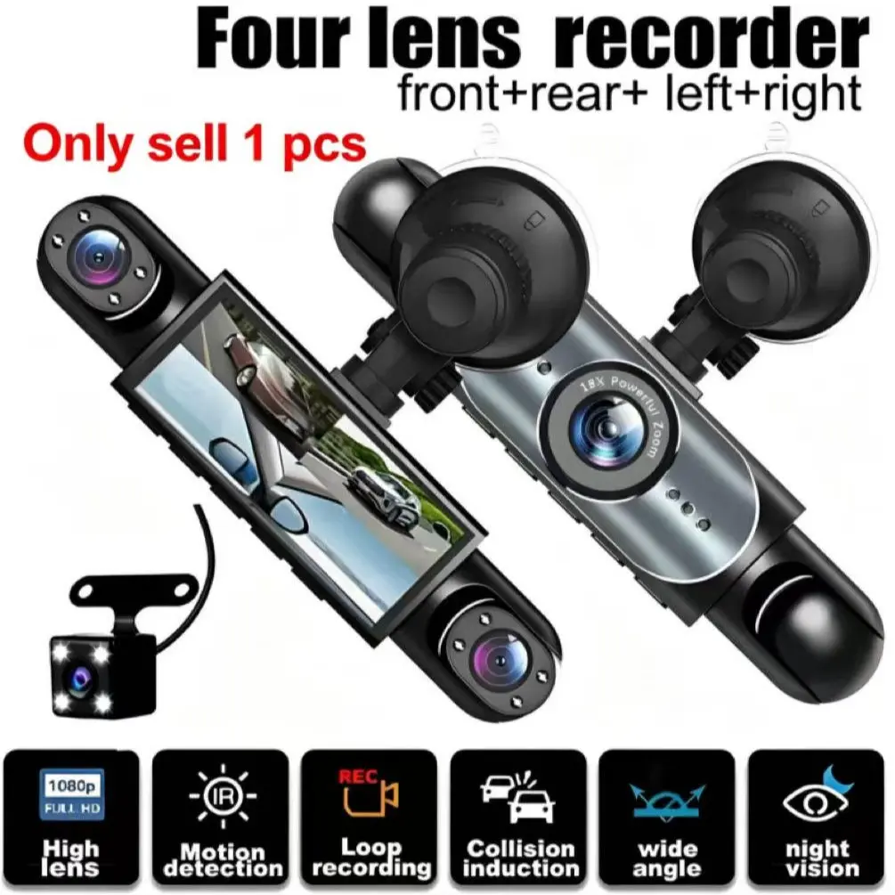 Four-Channel Car Dash Camera, 1080P Dvr with 64GB SD Card, Full HD 3.16-Inch Screen, Night Vision, Parking Mode, WiFi Connectivity, Car Mounted HD Automotive Dashcam