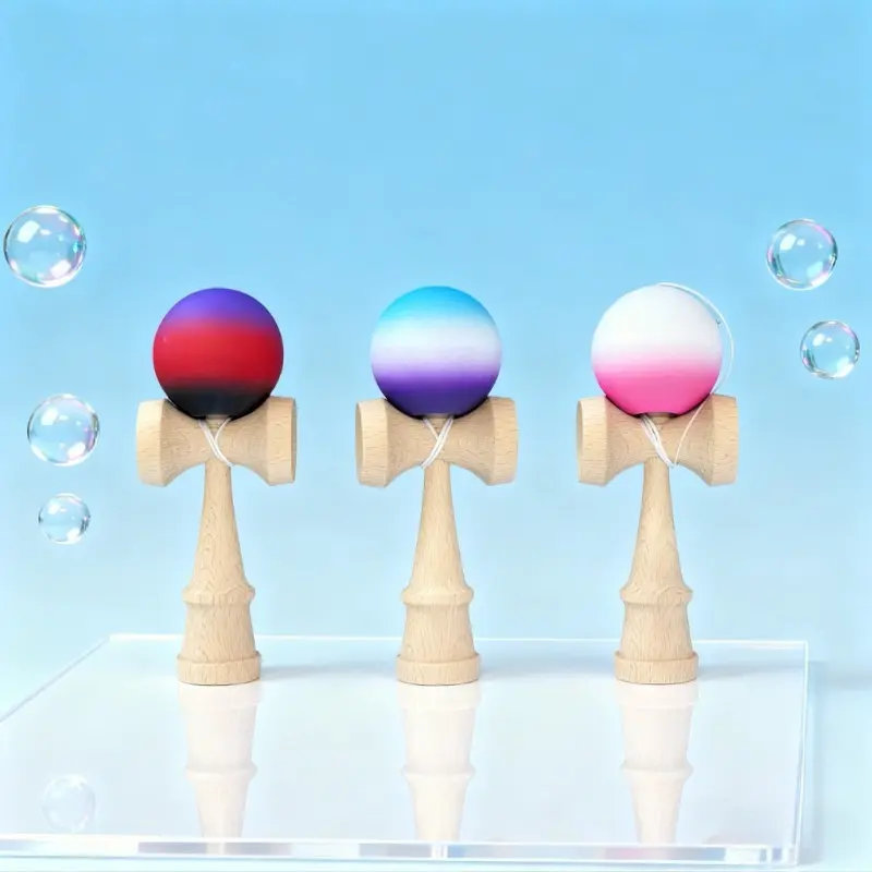 Starry Sky Gradient Kendama Skill Ball - High-quality beech wood body with a smooth surface, elastic safety rope, designed for hand-eye coordination and focus training, and a gradient starry sky visual design.