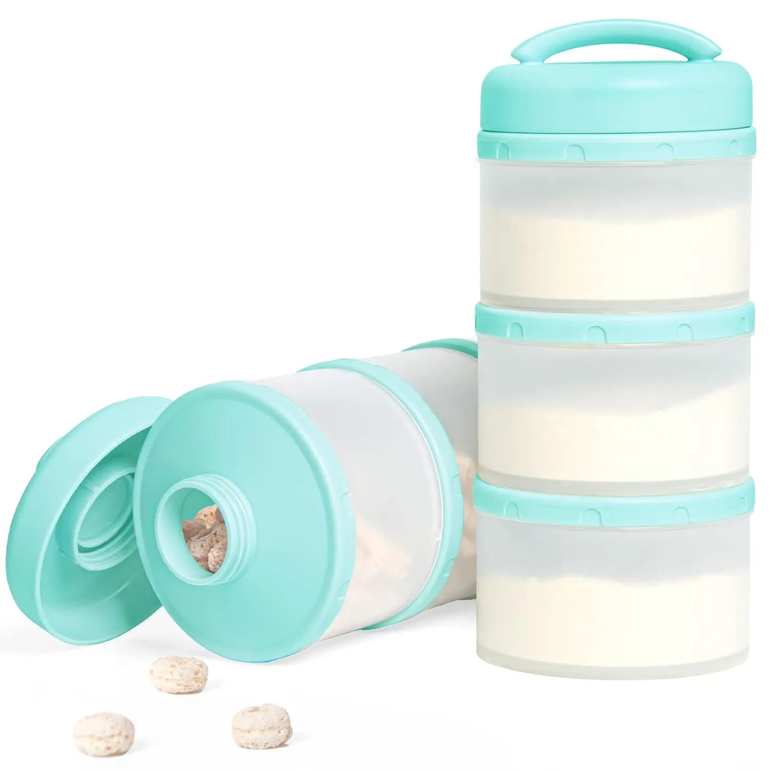 Baby Stackable Safe Compact Formula Dispenser - Portable Milk Powder Storage Container, 2-Pack, Mint