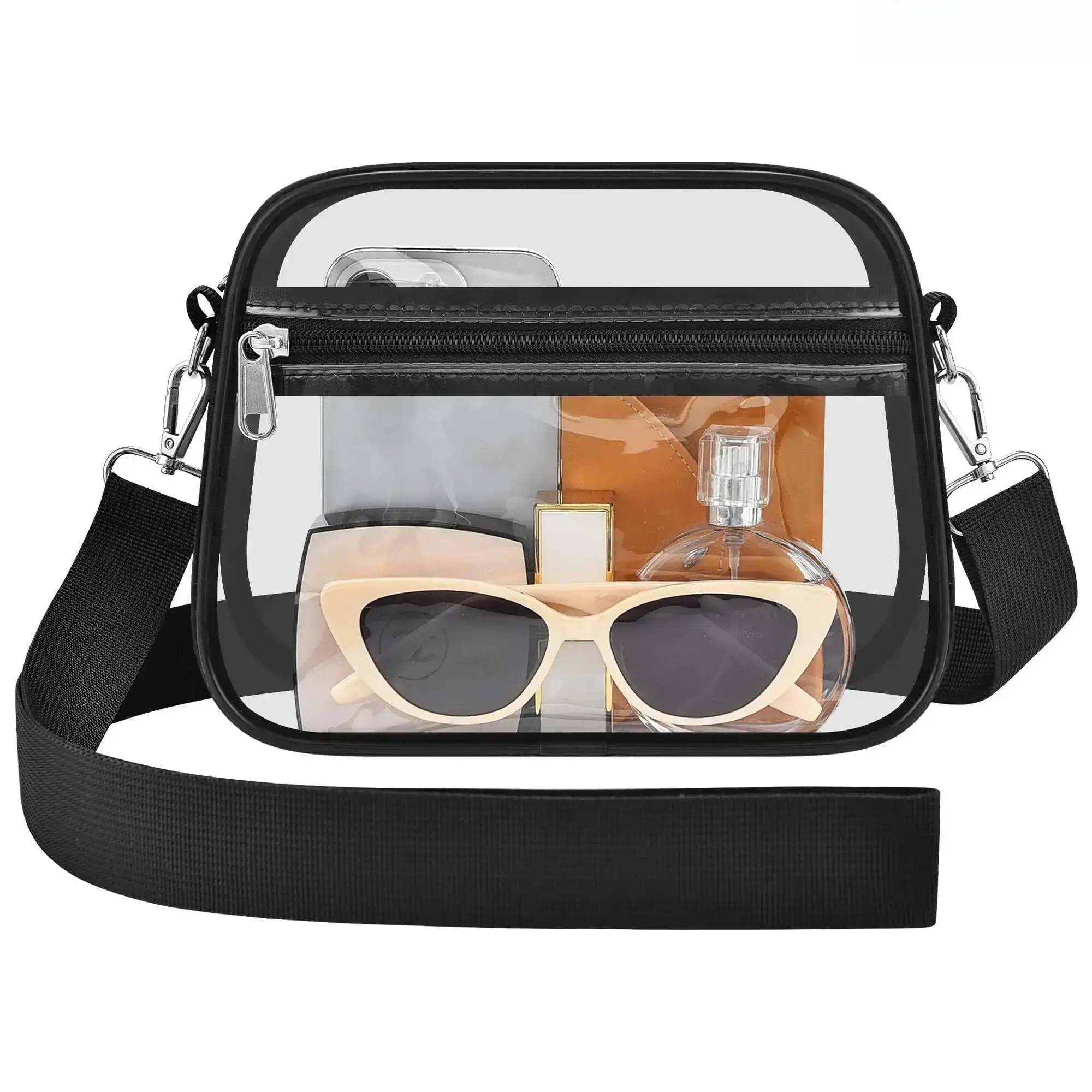 Clear Crossbody Bag for Women Men, Stadium Approved Transparent Messenger Bag with Adjustable Shoulder Strap, Lightweight Durable PVC Purse, Small See Through Bag for Concerts Football Games Sports Events Travel tiktokshopbacktoschool
