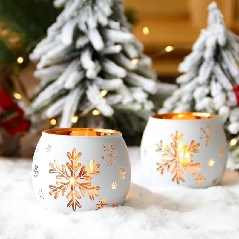 Set of 2 Winter-Themed Snowflake Decor, Glass Candle Holders, Round Tealight Holders, Christmas Snowflakes, Ideal for New Year and Christmas Home