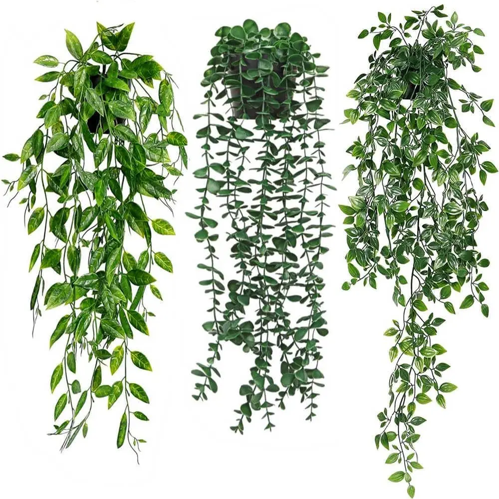 Fake Plants Artificial Indoor Faux Hanging Plants Greenery Eucalyptus Green Décor 3 Pack for Home Bathroom Farmhouse Room Shelf