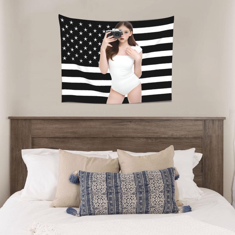 Tapestry  Custom Pink and Black American Flag Tapestry, Personalized Flag, Fun Tapestry Poster, Can Use Your Own Image Design, Suitable for Decoration, Ideal for Clubs, Concerts, Bars, Universities, Dorms, Living Rooms, Bedrooms, Size 40*60