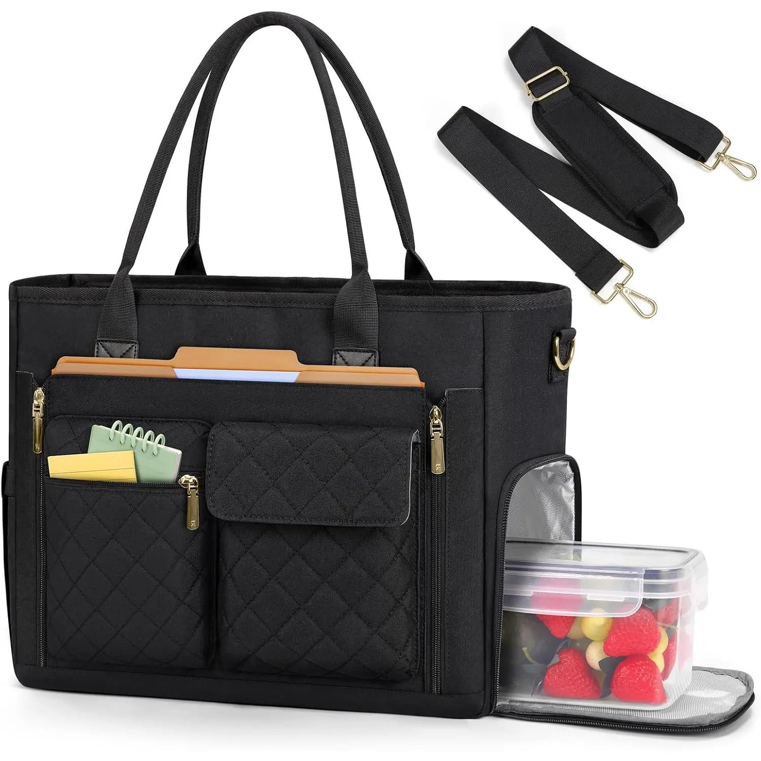Teacher Tote Bag with Lunch Compartment Laptop Work Bag for Women | 15.6 Inch Large  Lightweight Nurse Tote Bags, Insulated Pocket & Strap, Multi-Pockets for Office, College, Travel