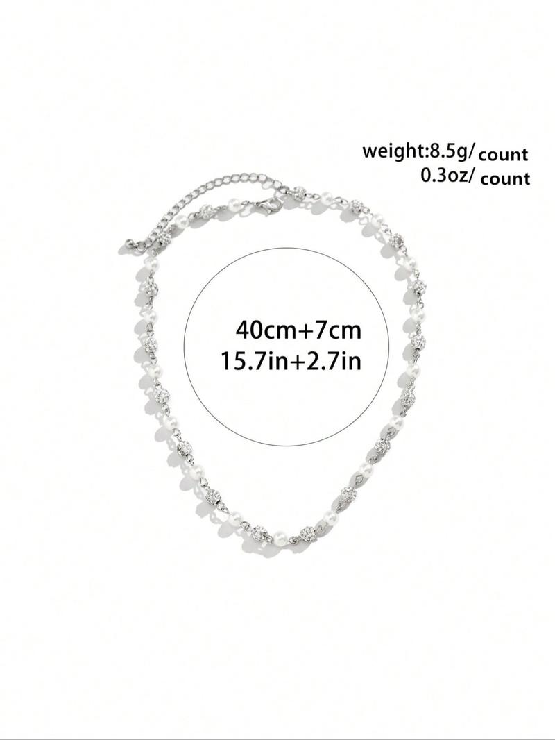 Faux Pearl & Rhinestone Decorated Necklace, Elegant Rhinestone Necklace, Punk Style Jewelry for Party, Daily Clothing Decor, Trendy All-match & Exquisite Jewelry for Birthday Gift