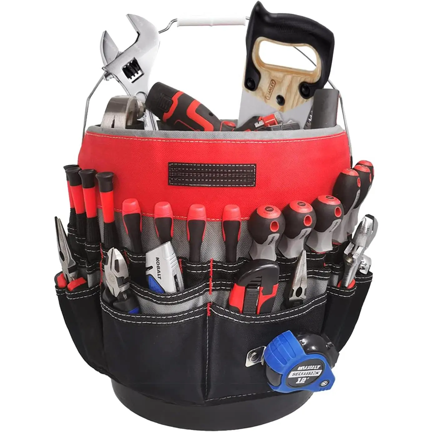 Bucket Tool Organizer  3.5-5 Gallon Bucket, 51 Pockets, Bucket Tool Caddy Organization  Garden, Construction, Carpenter, Electrician, Welding, Builder Red & Black New model