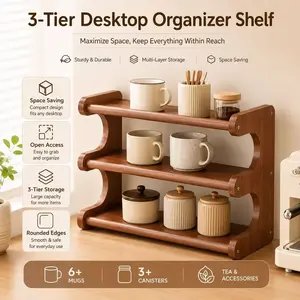 Desktop Storage Shelf, Multi-Layer Countertop Organizer Rack, Tea Cup Display Stand for Office Desk, Kitchen and Coffee Bar