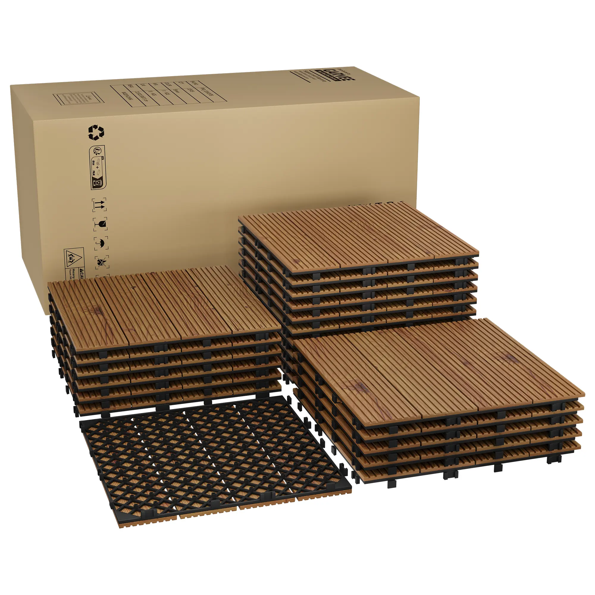 Acacia Wood Deck Tiles 33PCS, Wood Plastic Composite Interlocking Deck Tiles, 30cm × 30cm Waterproof Wood Composite Patio Flooring, Easy Snap-Together Outdoor Tiles for Balcony & Garden