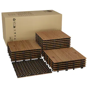 Acacia Wood Deck Tiles 33PCS, Wood Plastic Composite Interlocking Deck Tiles, 30cm × 30cm Waterproof Wood Composite Patio Flooring, Easy Snap-Together Outdoor Tiles for Balcony & Garden