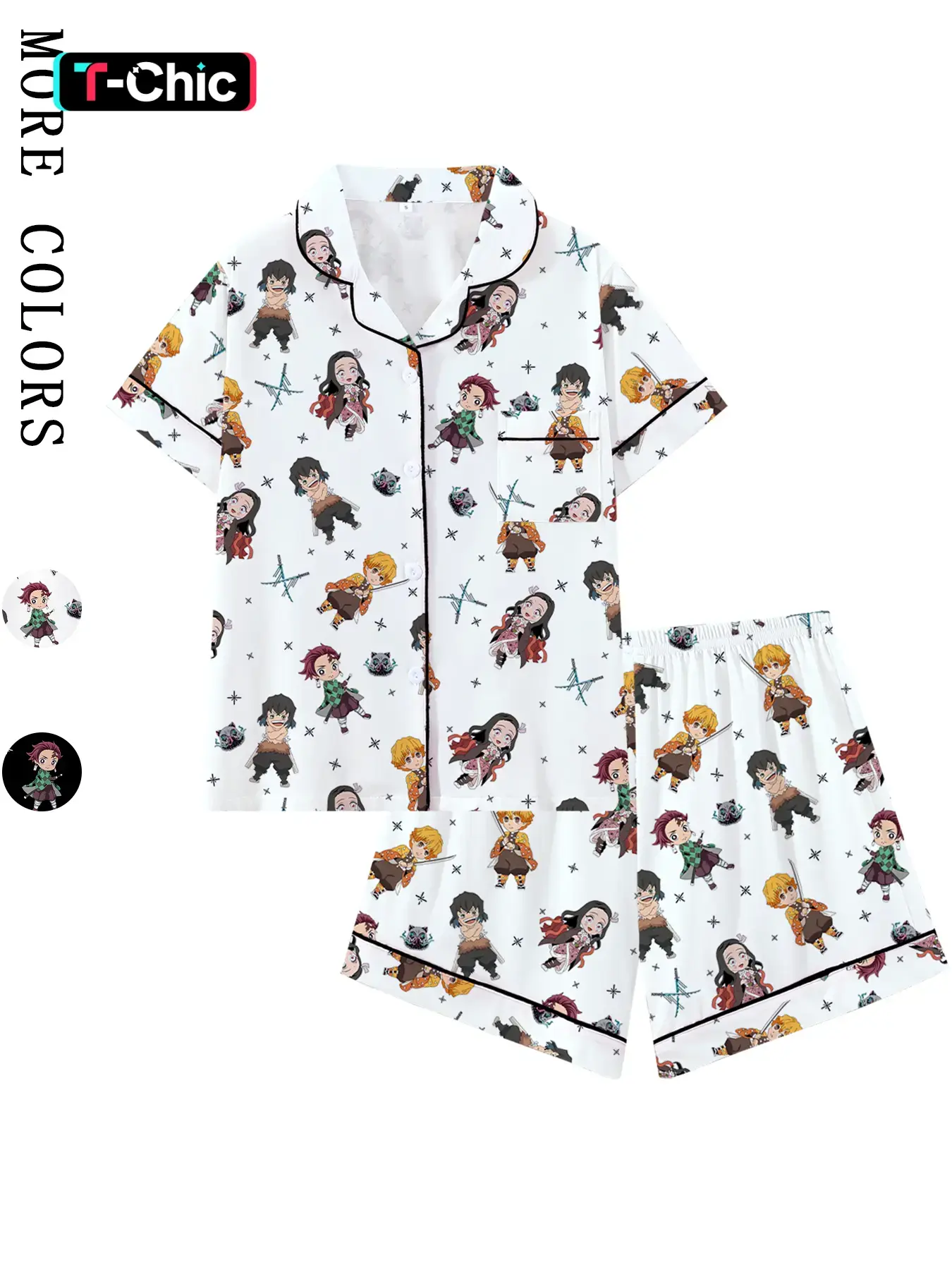 Men's & Teens' Anime Demon Slayer Collared Short Sleeve Fitted Pajama Set, Comfortable Casual Sleepwear & Loungewear for All Seasons, Anime Pajamas Pjs Pyjamas Gift, Pyjama Sets
