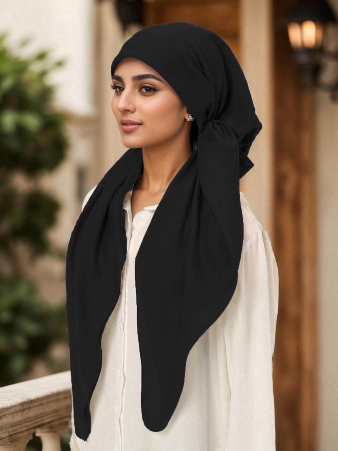 Women's Solid Color Instant Hijab, Stretchy Hijab, Elegant Minimalist Breathable Comfortable Hijab, Fashionable Soft Modesty Hijab for Women & Girls