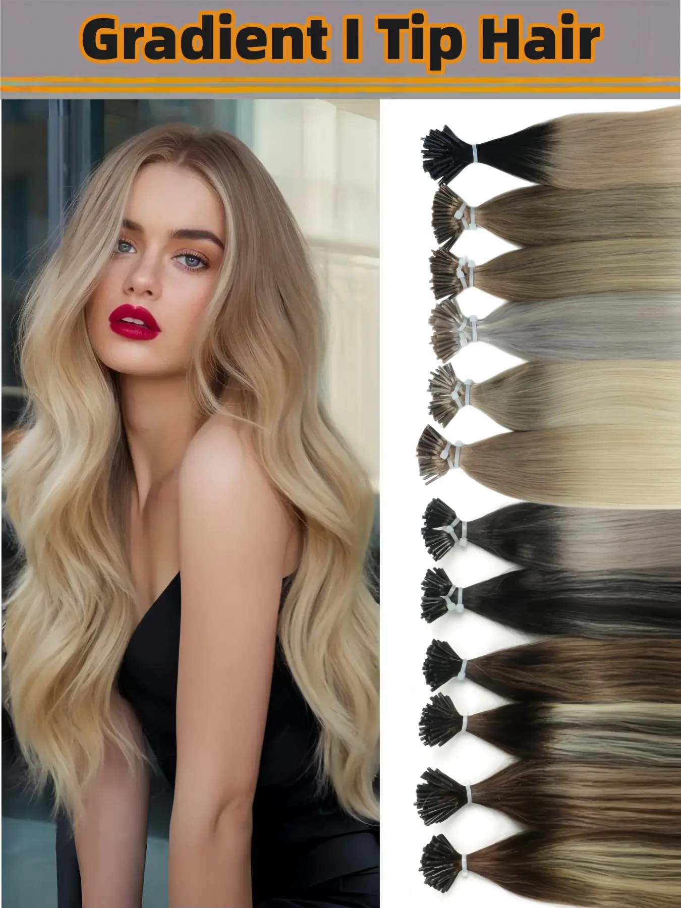 12 Colors Gradient I-Tip Hair Extensions, Human Hair, 16-20 Inch, Natural Look, Smooth Touch, Easy Installation, No Damage, Perfect for Women