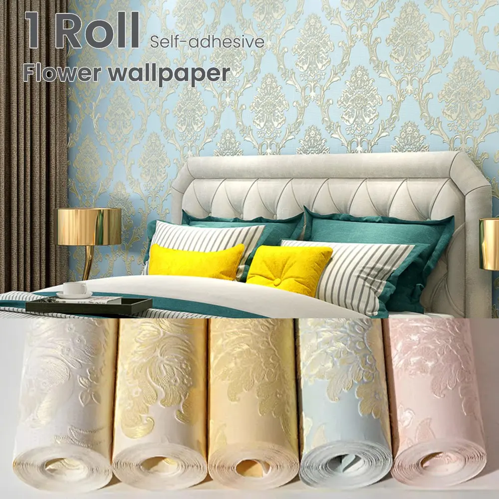 1 roll of self-adhesive non-woven fabric flower pattern wallpaper, elegant European style, offers multiple color options, easy to operate, suitable for background walls, bedrooms, living rooms, and furniture renovation.