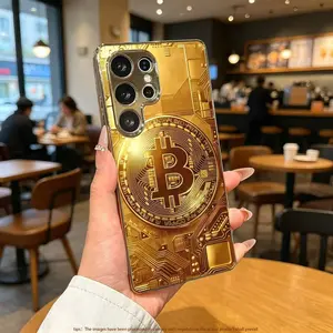 Gold Bitcoin Circuit Pattern Protective Phone Case for Samsung Galaxy Note 10/Galaxy Note 10 Plus/Galaxy Note 20/Galaxy Note 20 Ultra/Galaxy Note 8/Galaxy Note 9/Galaxy S8 Plus/Galaxy S9 Plus/Galaxy S10/Galaxy S10 Plus Light luxury texture phone case
