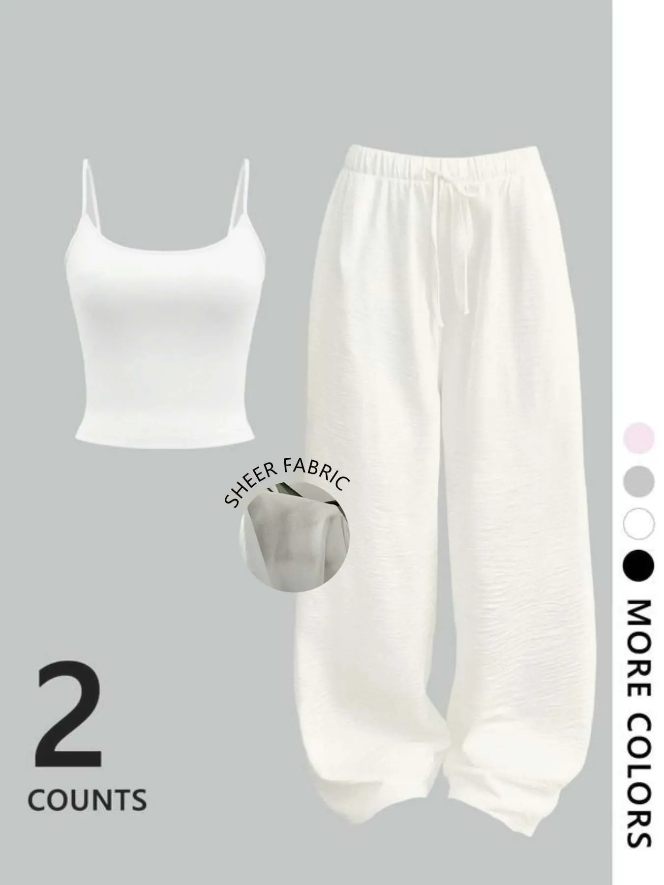 Women's Solid Color Two-Piece Set Pajamas Loungewear, Adjustable Strap Crop Cami & Drawstring Waist Pants, Fitted Comfortable All-Season Outfit