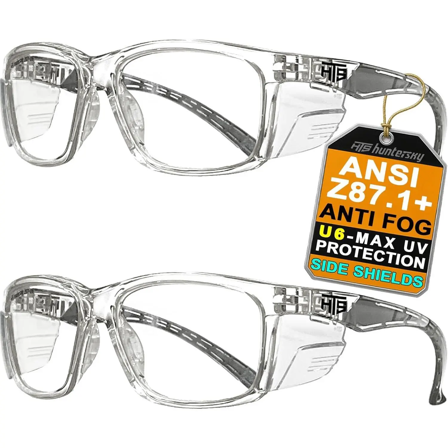HTS HUNTERSKY E60 Anti-Fog Full Rim Plastic Frame Safety Glasses with Side Shields, ANSI Z87 Eye Protection for Men/Women, Ideal for Lab Chemistry, DIY