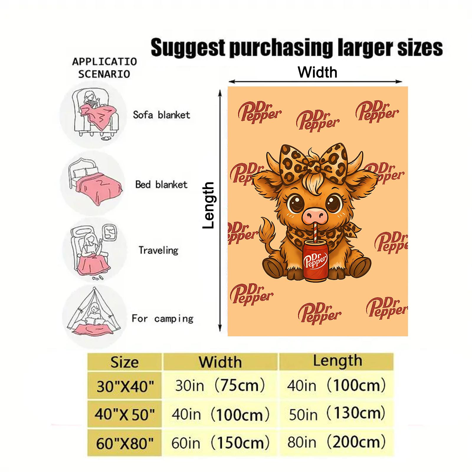 Cartoon Cute Highland Cow Pattern Blanket Dr Pepper Soft Warm Throw Blanket  Warm Nap Blanket for Home Office Travel Camping Gifts cozy lightweight