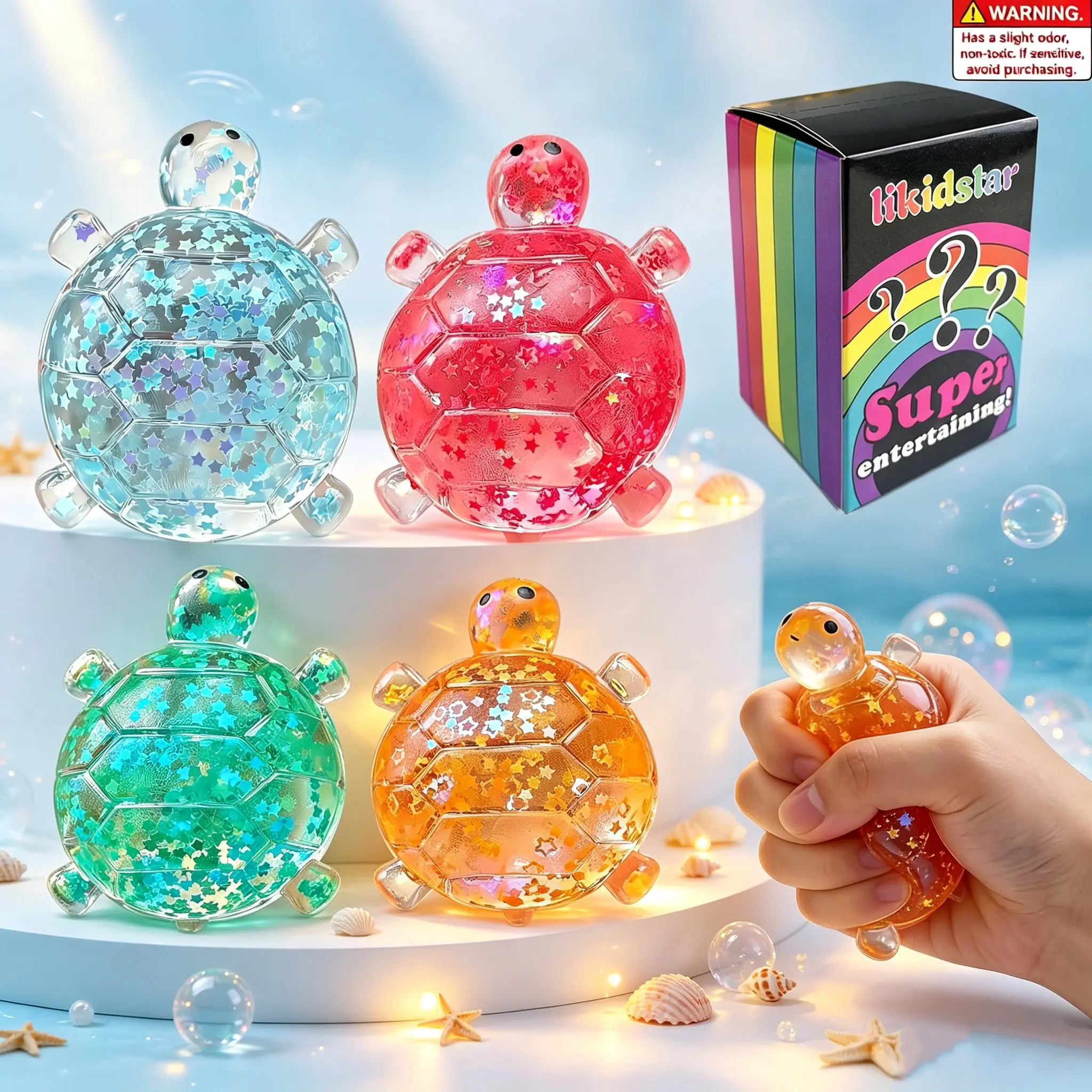 4pc Glitter Turtle Squishies,Cute Soft Relaxing Stress Relief Squeezes,Colorful Turtle Stress Balls Gifts for Office Desk Party Valentines Day Birthday Favors,Cute desktop decorations suitable for office workers, the perfect gift choice