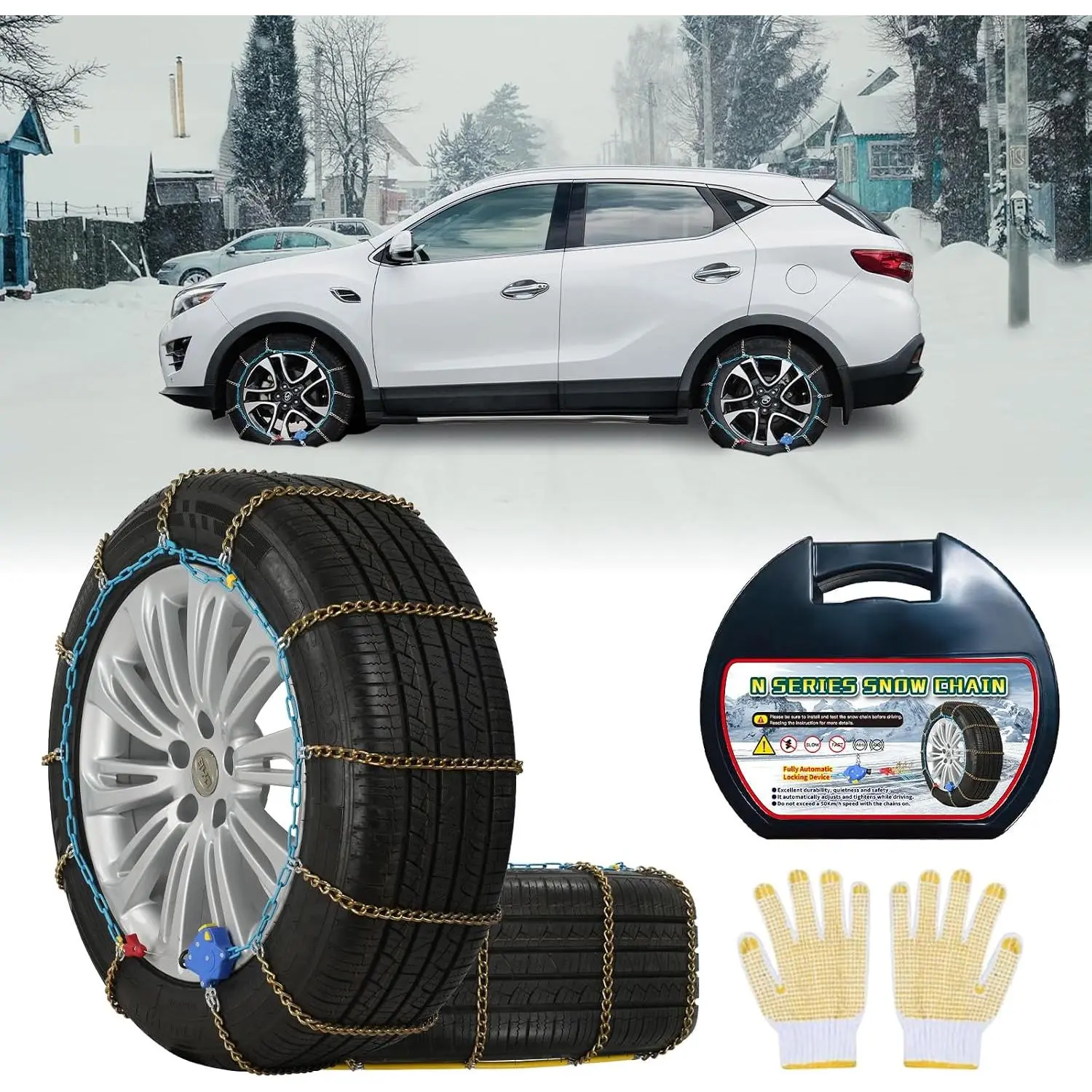 3.9mm Alloy Steel Auto-Tightening Anti-Slip Twist-Link Tire Chains (Set of 2, HLN-130) - 1-Minute Quick Install, Wear-Resistant, High Safety Factor, Exceptional Traction for Sand/Mud, SUV/Pickup, Easy to Clean, 1000+ km Driving Distance