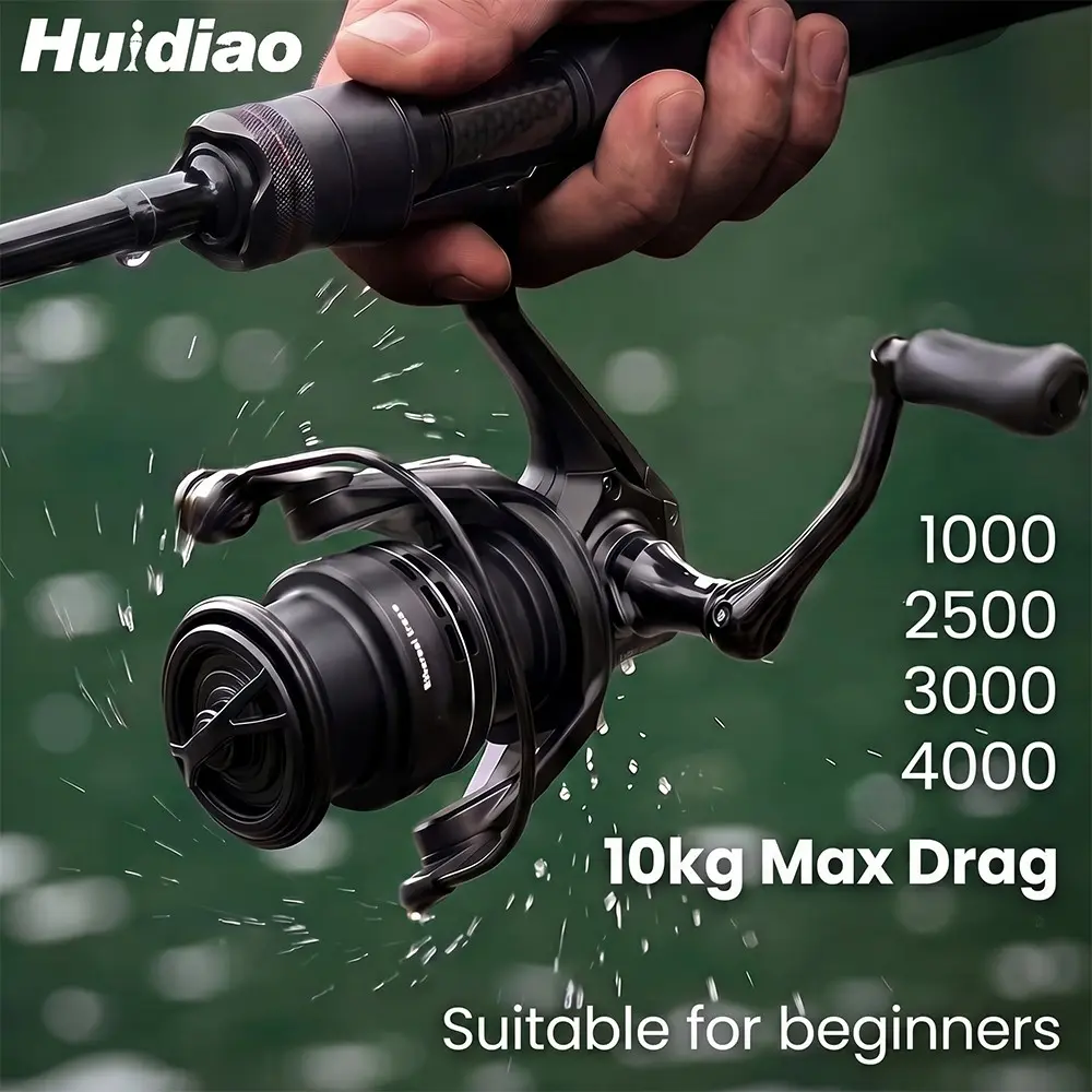 Huidiao Beginner Spinning Fishing Reel 1000/2500/3000/4000 Series 10KG Max Drag 2+1BB 5.2:1 CNC Aluminum Spool Zero Play Metal Handle for Lure Fishing Freshwater & Saltwater