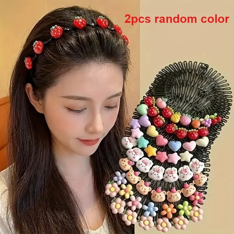 2-Pack Random Color Star Hair Comb and Headband Clips, Cute Floral Design, Back-Of-Head Hairstyle Tool, Hair Clip and Comb Set