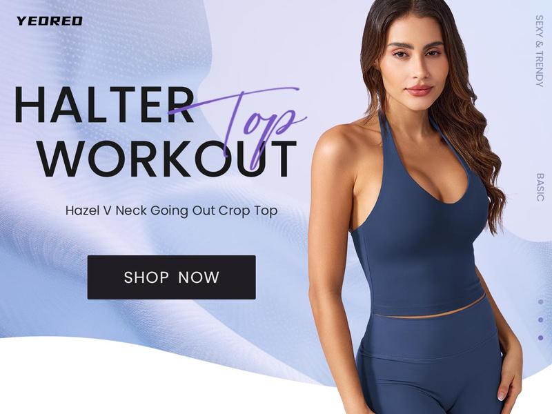 YEOREO Womens Halter V Neck Padded Crop Tank Top Sleeveless Backless Hazel Camisole Trending Aesthetic Summer Fit Workout