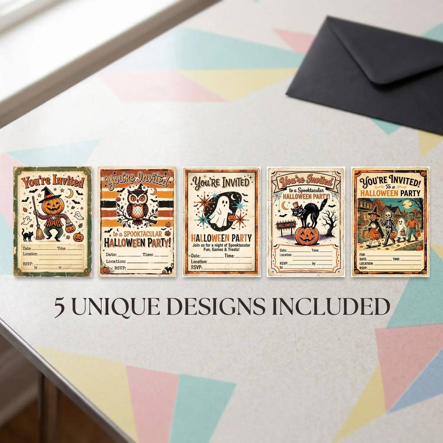 Retro 1950s Halloween Party Invitations 30 Pack, Spooky Pumpkin & Ghost Decoration Cards, Fall Decor for Festive Celebrations
