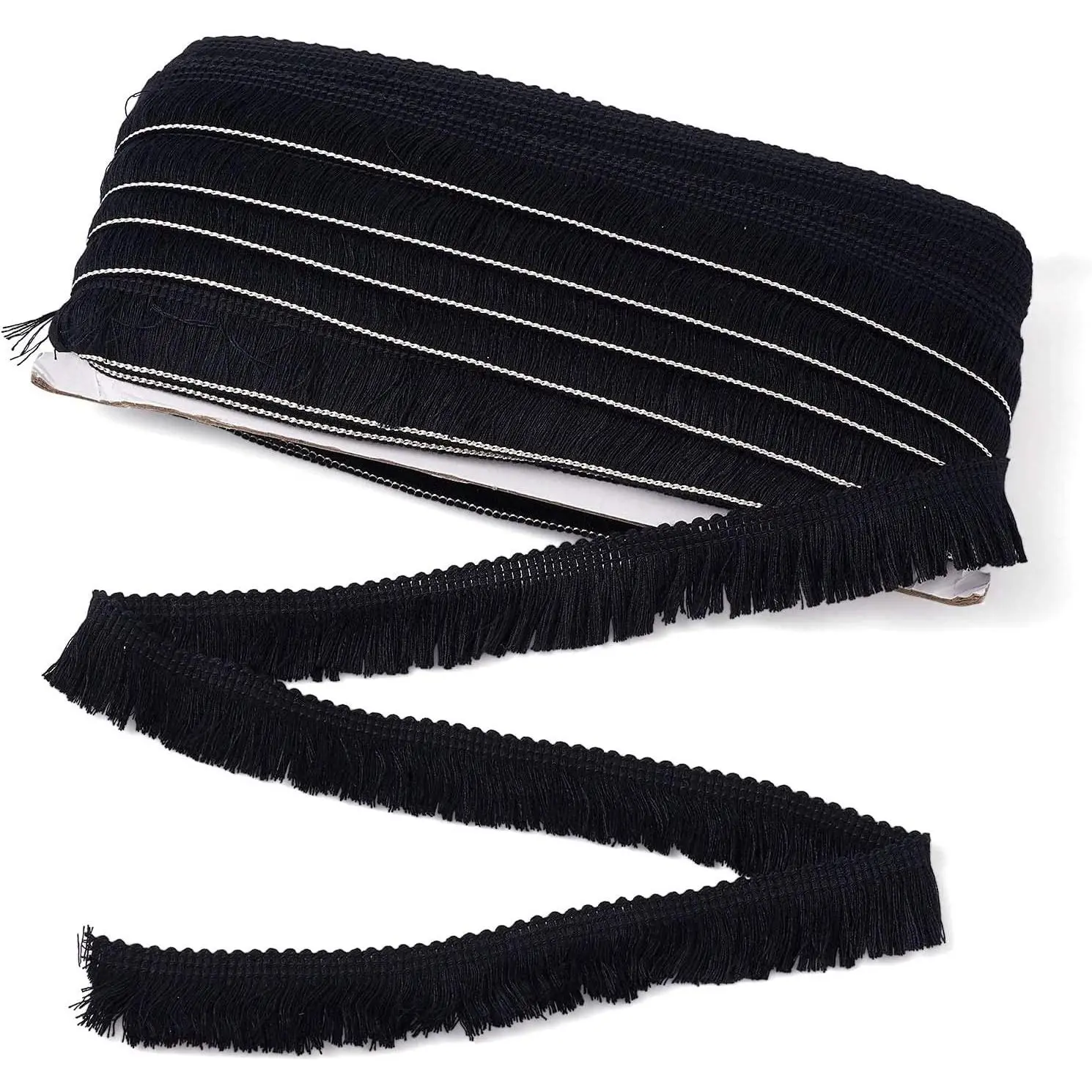 Black Polyester Fringe Tassel Lace Trim 1 Inch x 82 Feet Chainette Fringe Fibre Trim for Sewing Quilting DIY Home Decoration Clothing Cushions Pillow Curtain Home Crafts