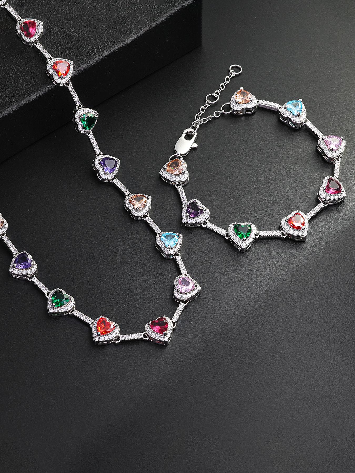 ICED CHICS 2PCS Set, a two-piece set of colorful necklaces and bracelets, suitable for both men and women. Elegant and dazzling Zirconia Jewelry Set, perfect for couples as a gift, for birthdays, anniversaries, and special occasions