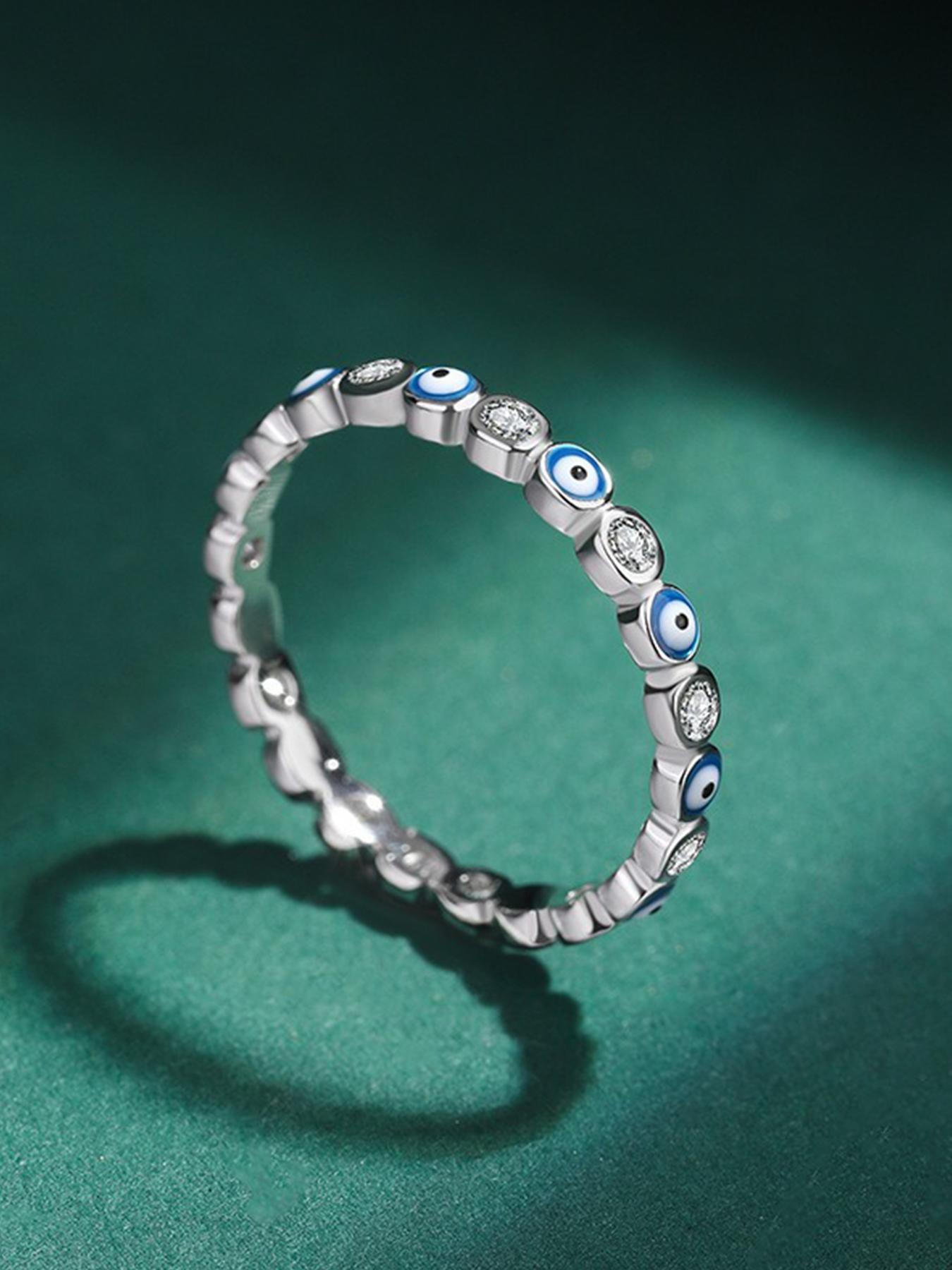 925 Sterling Silver Fashion Eye & Star & Moon Design Ring, Artificial Zircon Decor Ring, Fashion Jewelry Accessories for Women, Birthday Gift, Spellbound Ring