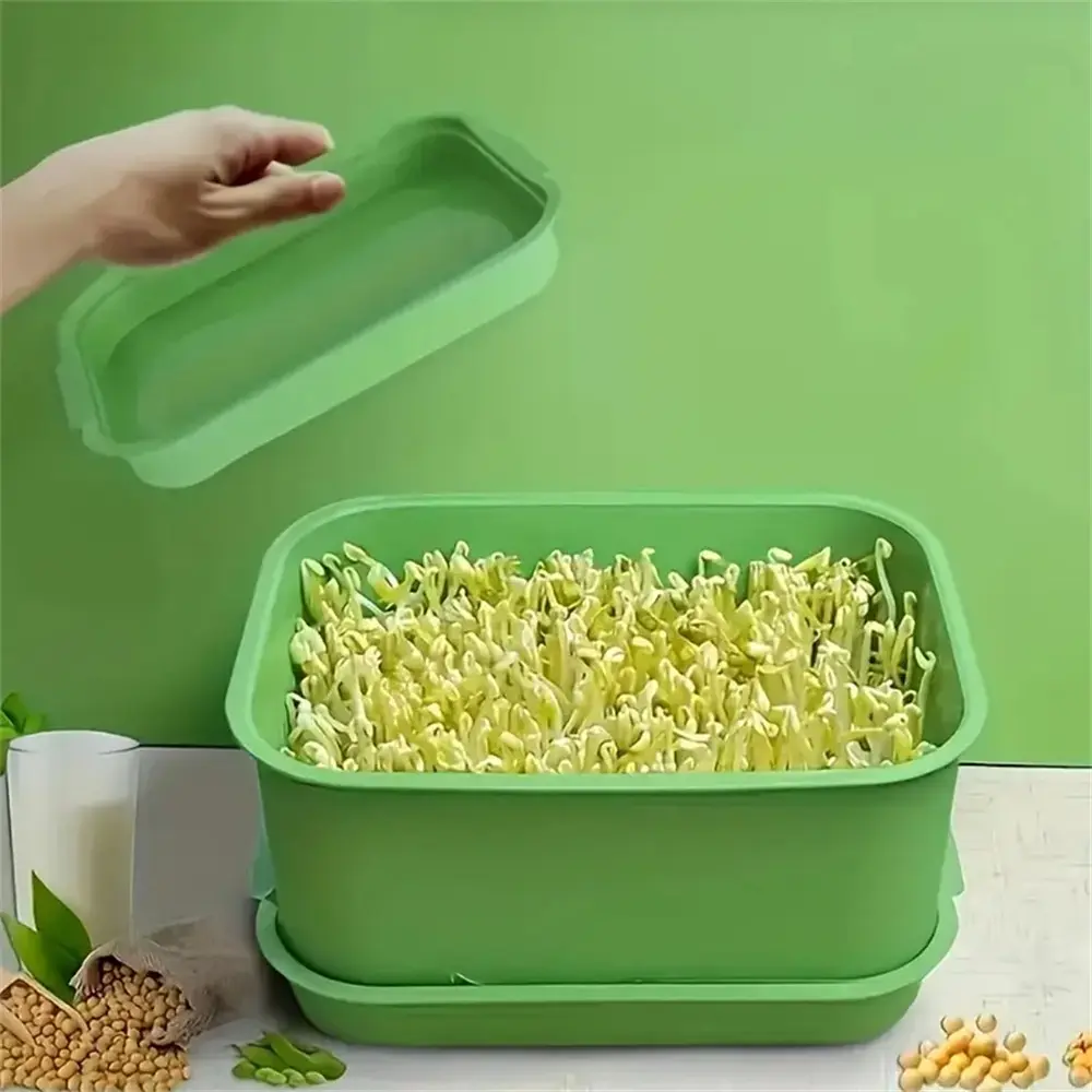 Stackable Seed Sprouter Tray with Double Water Trays, Hydroponic Bean Sprout Growing Box, BPA Free Plastic Germination Container