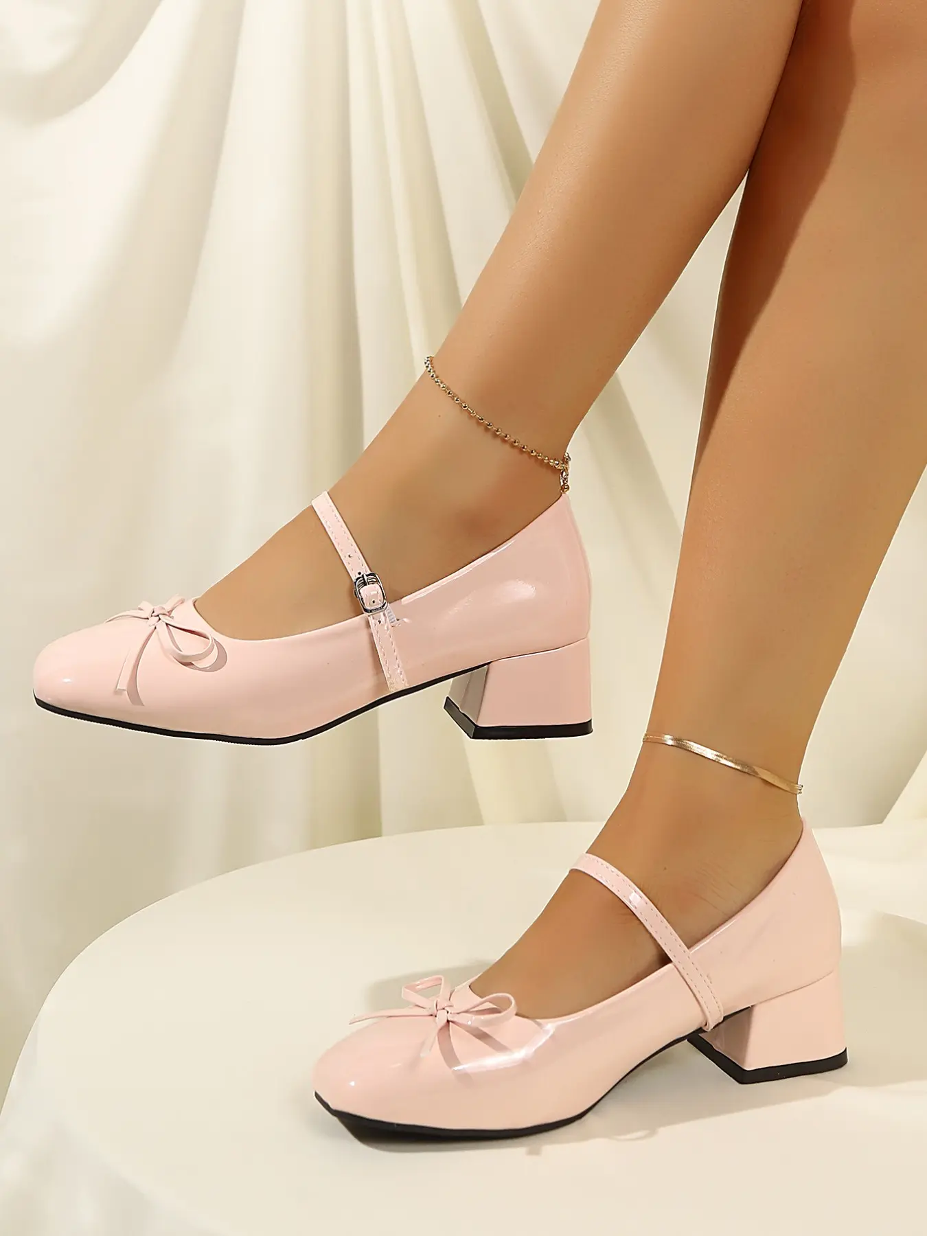 Women's Adjustable Strap Comfortable Soft Heel Fashion Elegant Shoes, Casual PU Leather, Medium Width Rubber Sole, Closed Toe Heels