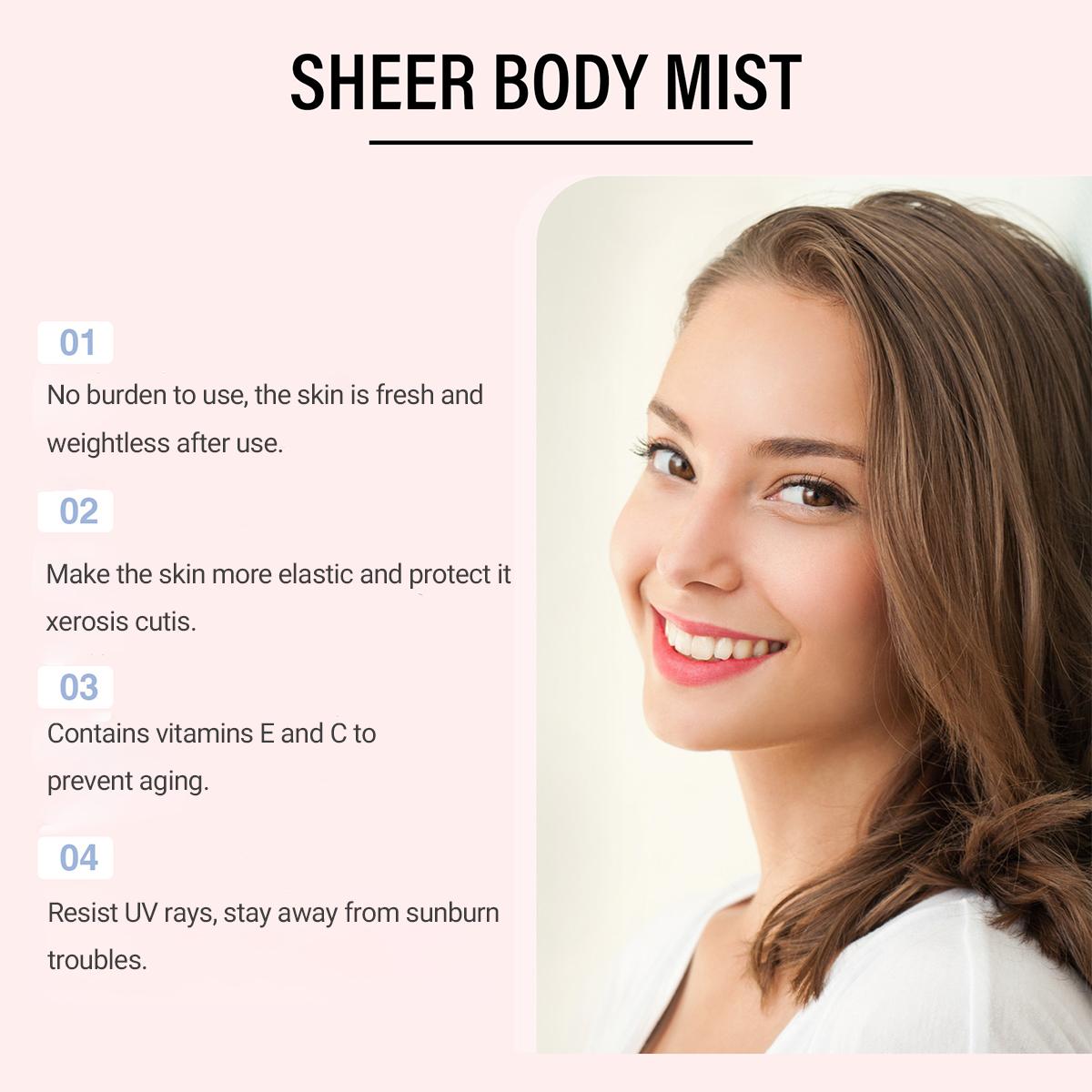 Sunglaze Sheer Body Mist Sunscreen, Infused with Shimmering Body Oil, Hydrating Mist, Hydrates, Gives Skin a Glowy Finish, Lightweight, Fast-Absorbing 200ML