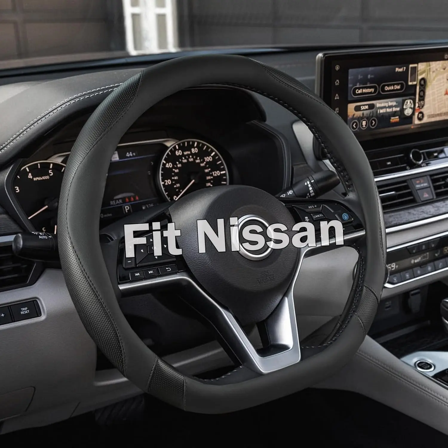 Flat Bottom Car Steering Wheel Cover for Nissan Rogue/Altima/Kicks/Maxima| Non-Slip Grip & D Shaped Design for Nissan Rogue Altima Kicks 14.5-15" Steering Wheels (Black-Standard Size)