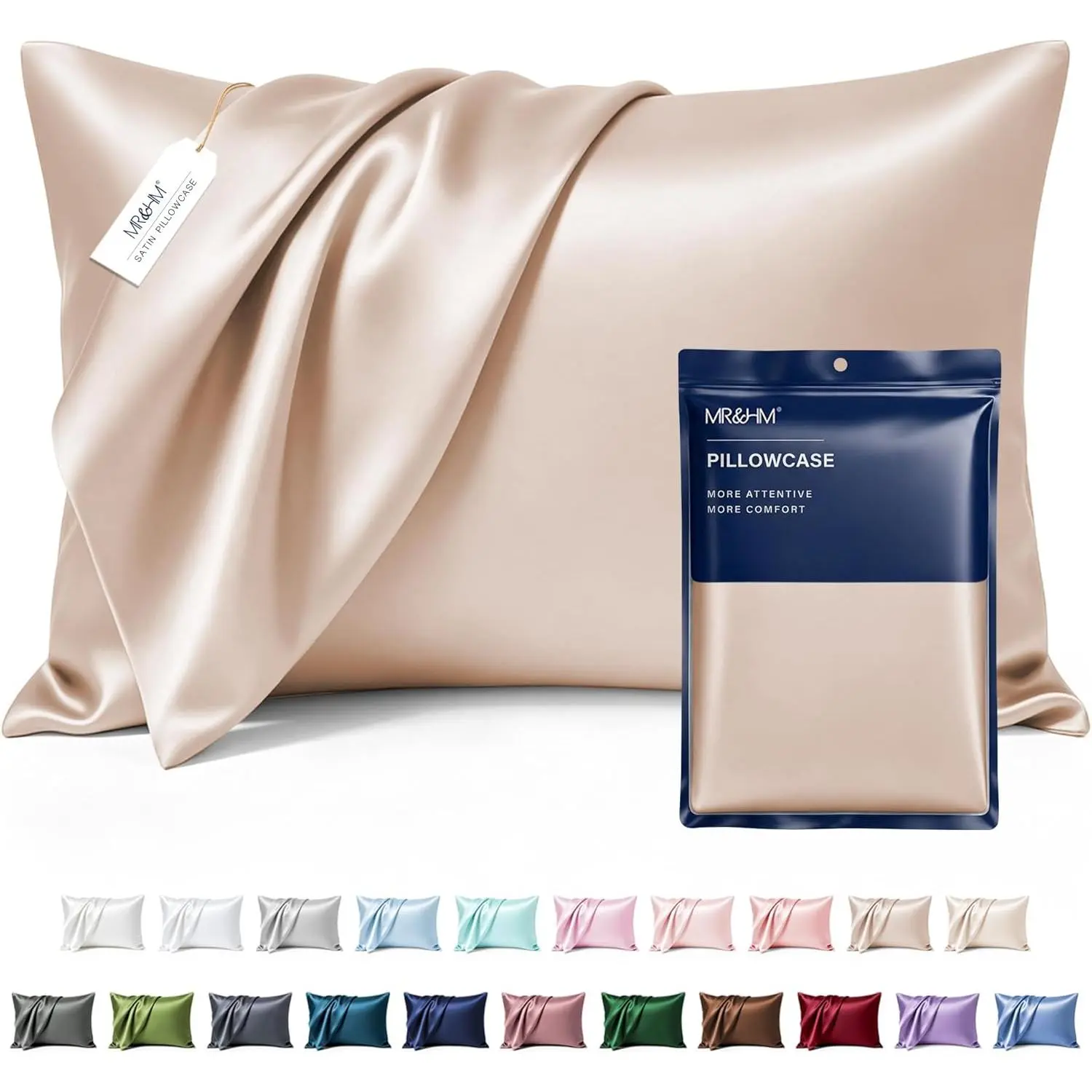 Silk Hair & Skin Care Pillowcases 2-Pack, King Size (20x40 in) Anti-Allergic Cooling Bedding Covers with Envelope Closure, Machine Washable for Beauty Sleep, Champagne