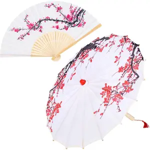 Hand made Japanese oriental parasol dancing umbrella 22 inch with hand held silk folding fans for kids.
