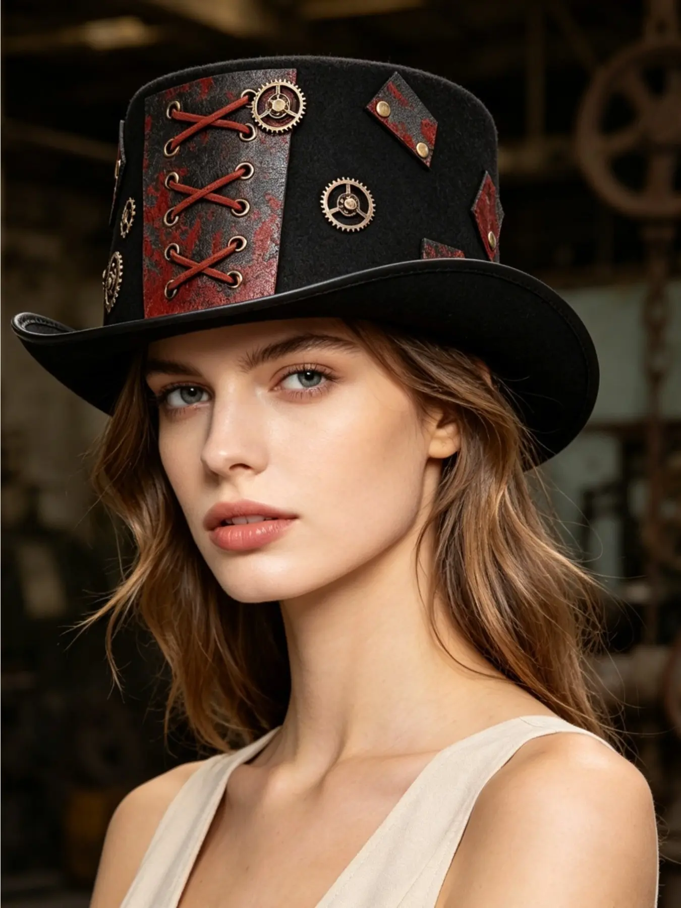 Gothic Retro Punk Top Hat Stylish Headwear Atmosphere Outfit Cosplay Hat For Halloween Party Rock Stage Performance