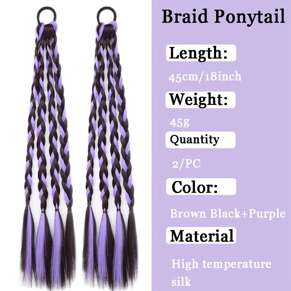 2-piece set 18inch synthetic wig, featuring colorful short sock braids, designed with elastic bands, perfect for daily wear or parties