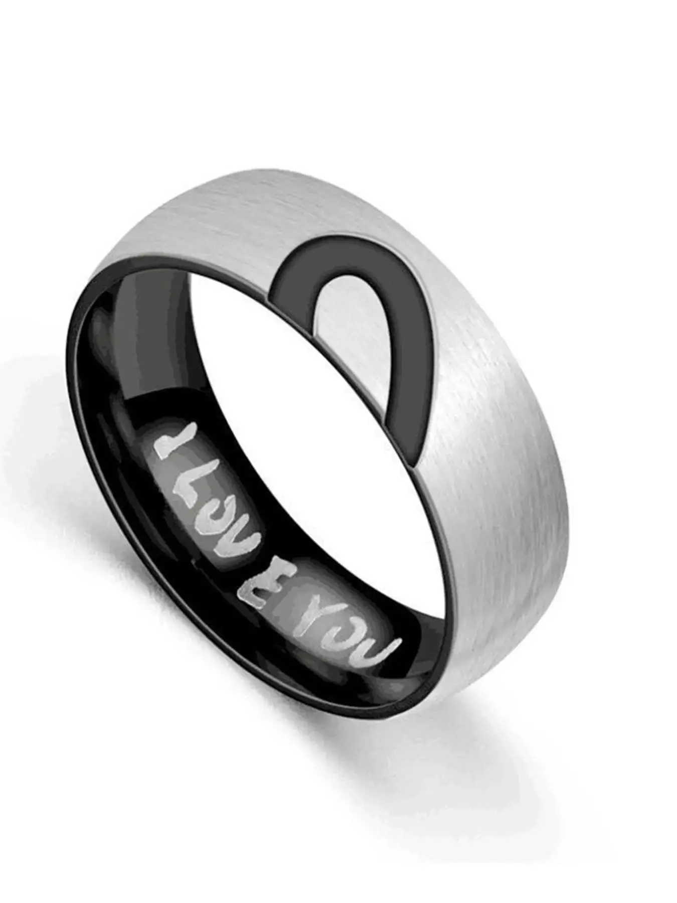 Stainless Steel Heart Promise Ring Set, Couples Engagement Rings, Valentine's Day Gift, 6mm Heart Shape, Engraved 'i Love You'