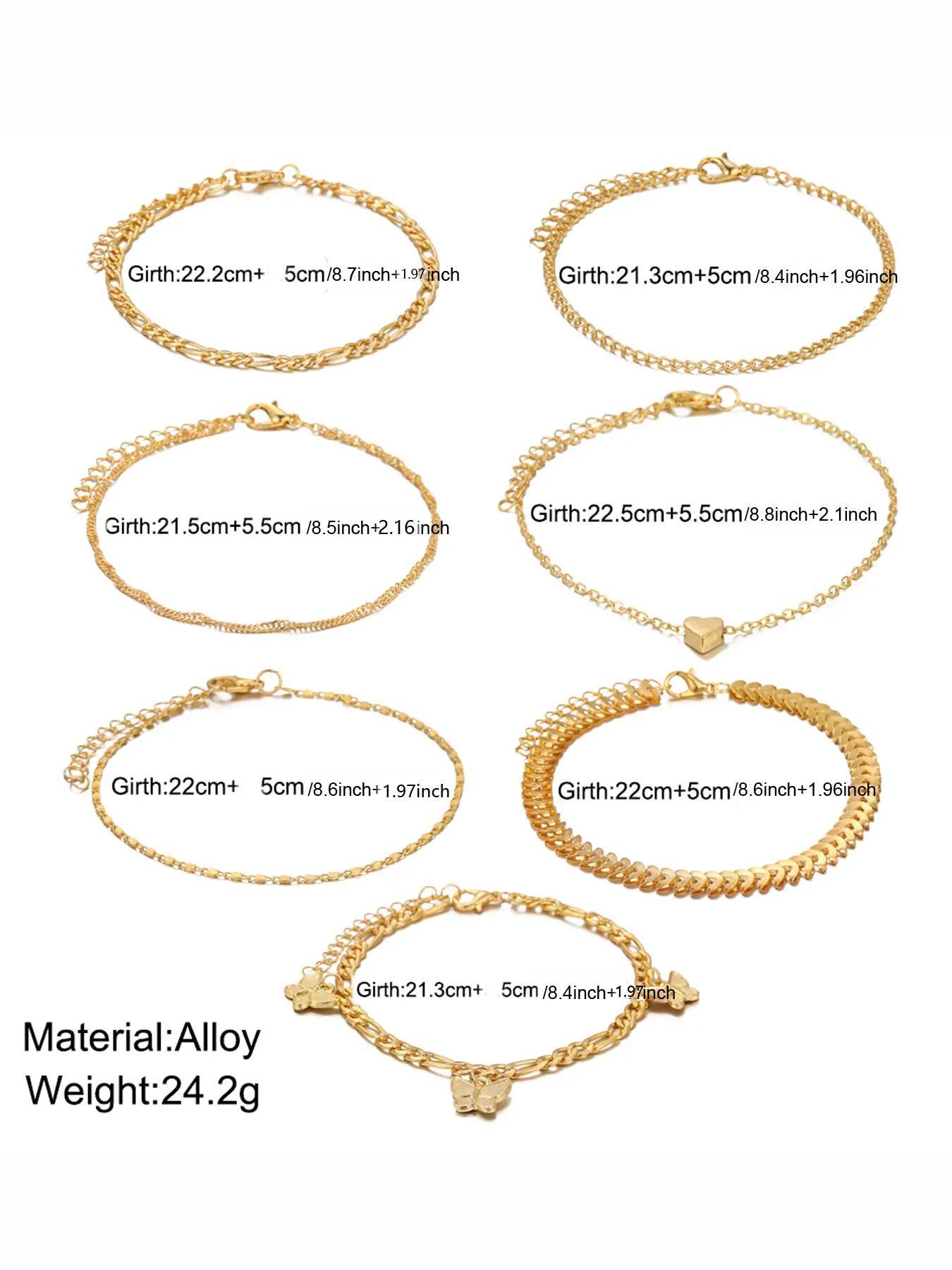 Women's Fashion Charming Butterfly & Heart Shape Anklet Set, Plain Elegant Zinc Alloy Anklet, Trendy Body Jewelry for Women & Girls, Holiday Gifts