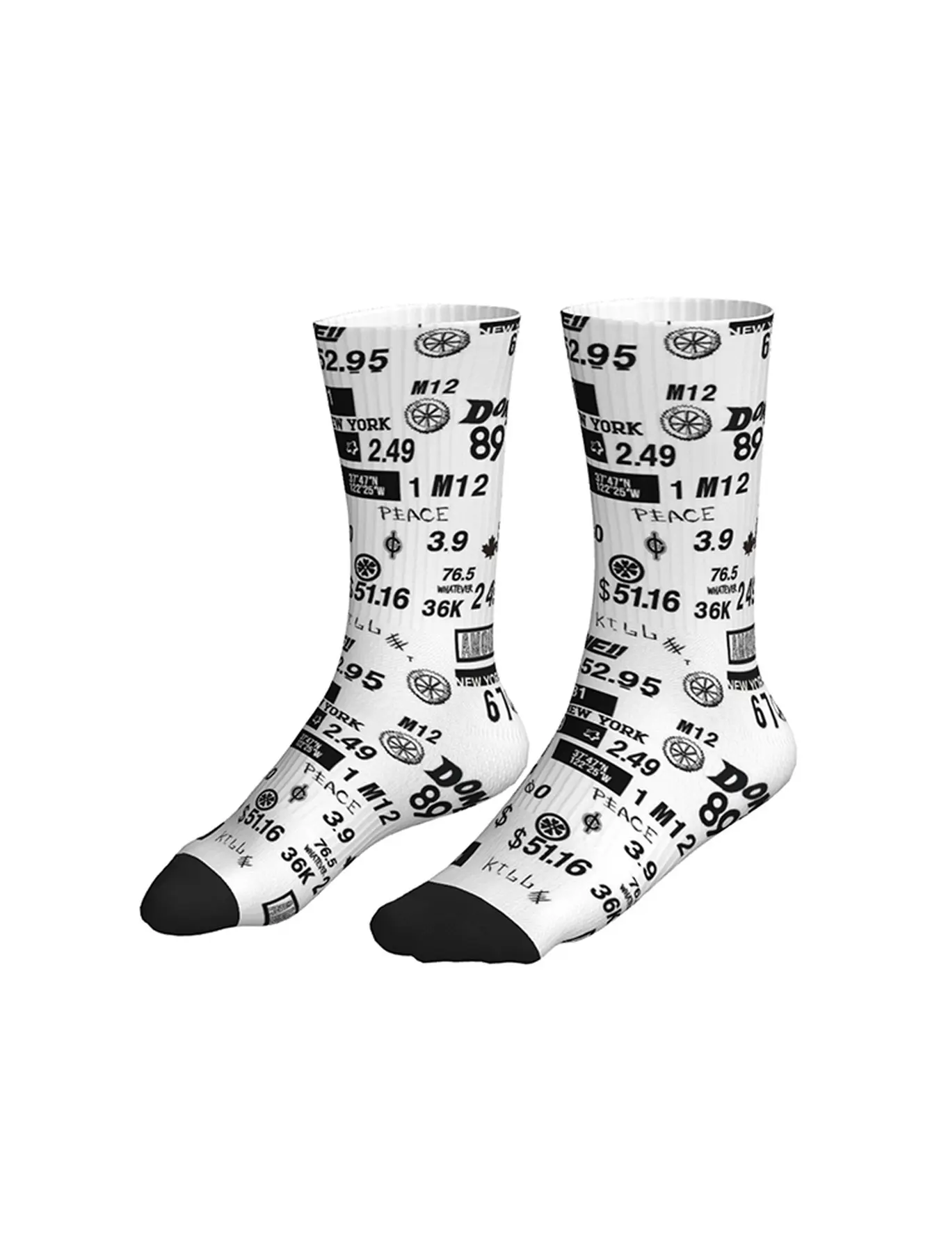 Vintage Distressed Text Coordinate Money Tag Unique Printed Crew Socks