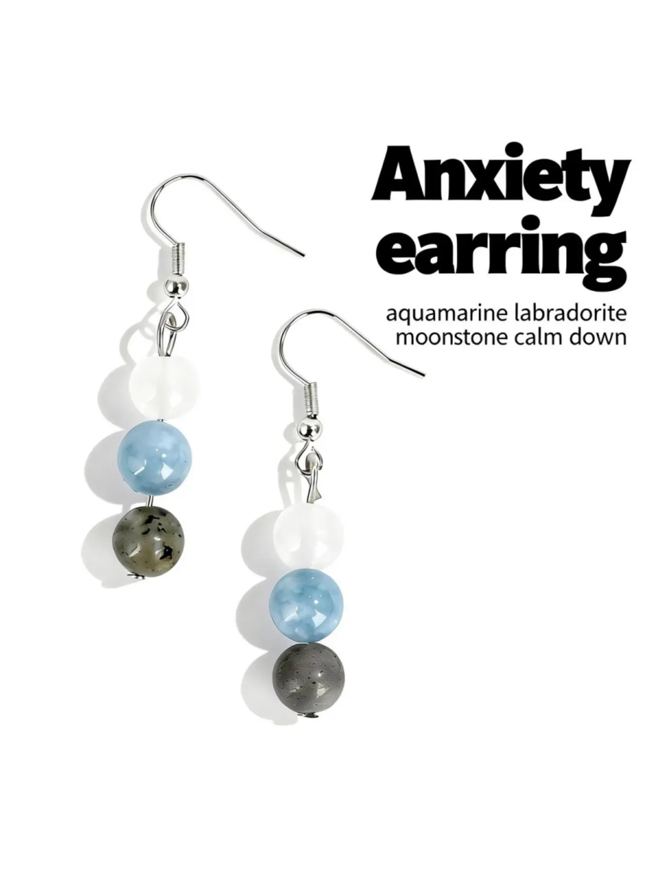 Anxiety Relief & Calmness, Natural Sea Blue Sapphire Labradorite Moonstone Handmade Beaded Crystal Earrings Jewelry