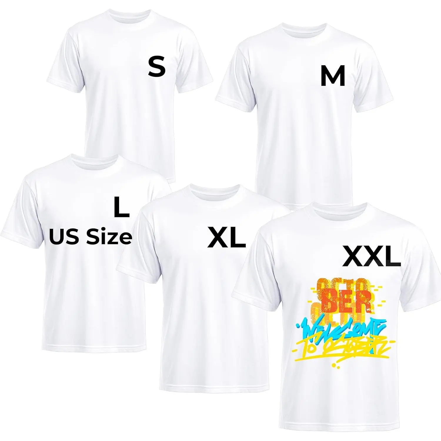 White T Shirts Polyester Bulk Sublimation Blanks Wholesale Unisex Crew Neck Short Sleeve for Heat Transfer.