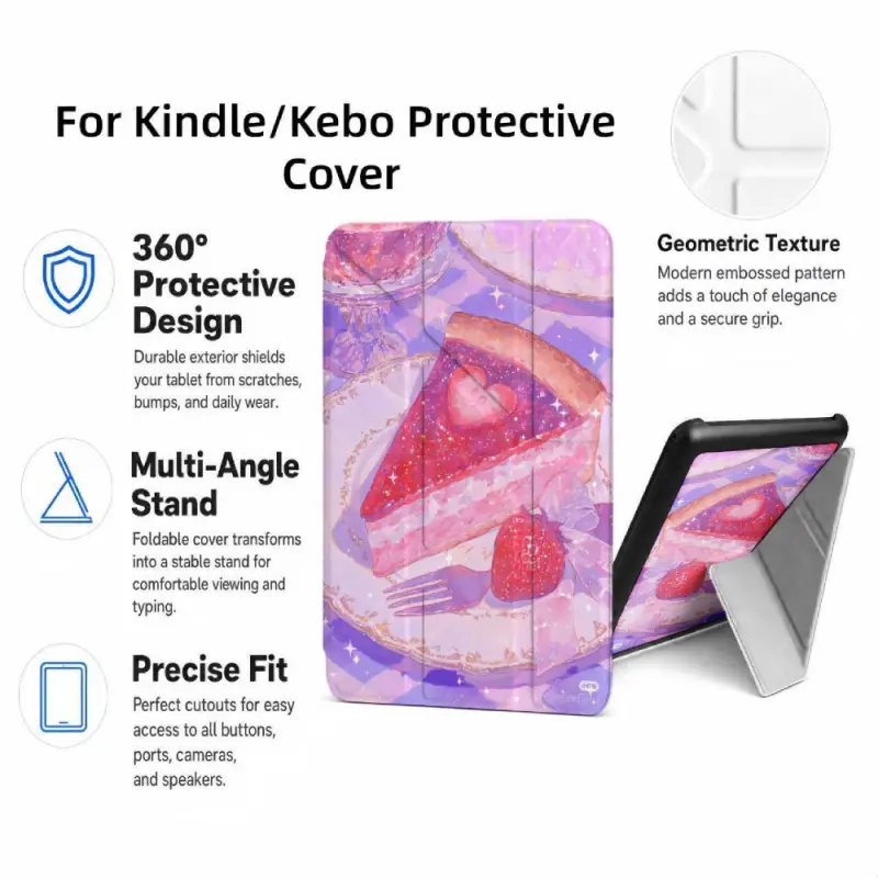 For Kindle/Kobo/Tolino Case, with stand Strawberry Cake Slice Pattern for New Kindle 11Th 2019, for Kindle 11th Generation Case for Kindle 11Th (2022/2024), 6-Inch, 7-Inch Kindle Paperwhite 12Th Generation 2024 Vision Color (2024) /Vision 6 (2021）/Shine C