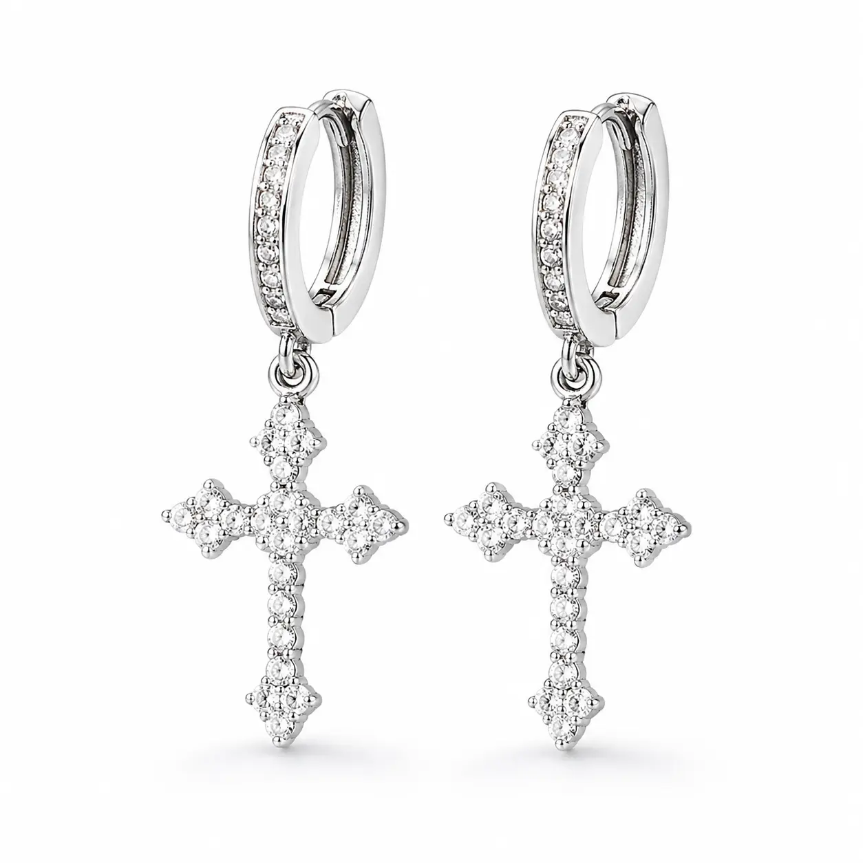 Cross Hoop Earrings for Women, Sparkling Zircon Cross Dangle Earrings, Huggie Drop Earrings, Elegant Jewelry Gift for Her