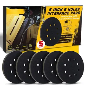 5 Pack 5 Inch 8 Holes Interface Pad, Soft EVA  Hook & Loop Buffer Pads for 5" Orbital Sander, Sponge Cushion Backing Pad