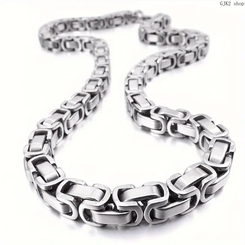 Stainless Steel Square Box Chain Necklace, Unisex Thick Link Silver Neck Chain