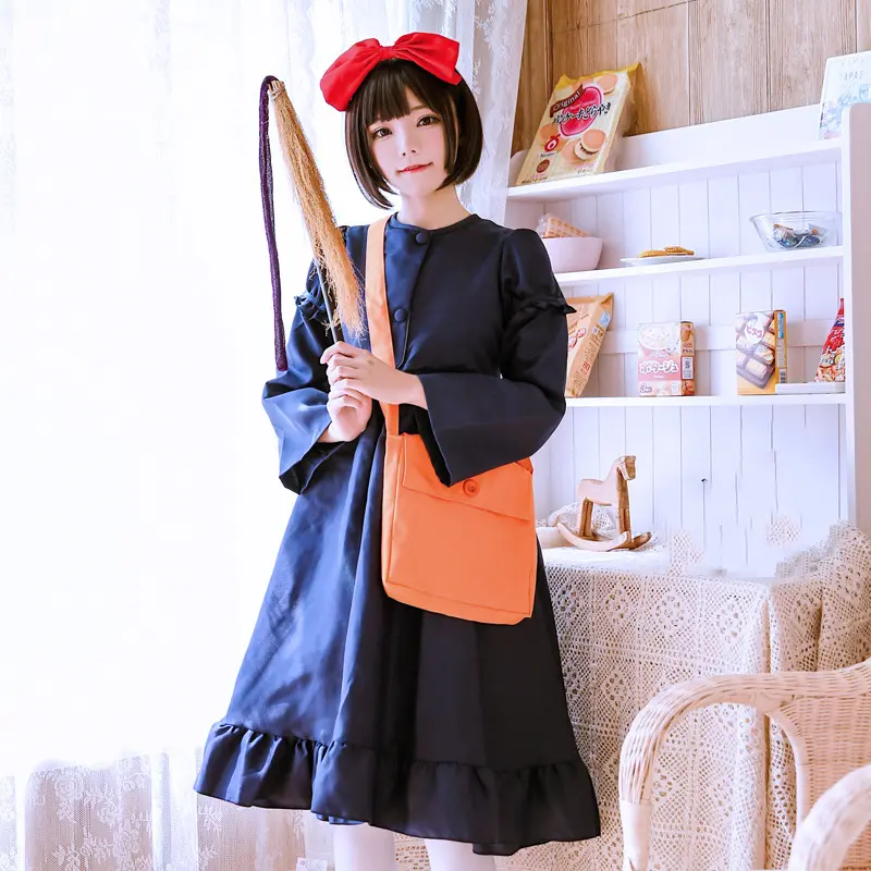 Kiki's Delivery Service Comic Cos Dress, Little Witch Halloween Costume with Fits-Human Fabric for Outdoor Stage Performance, Loose