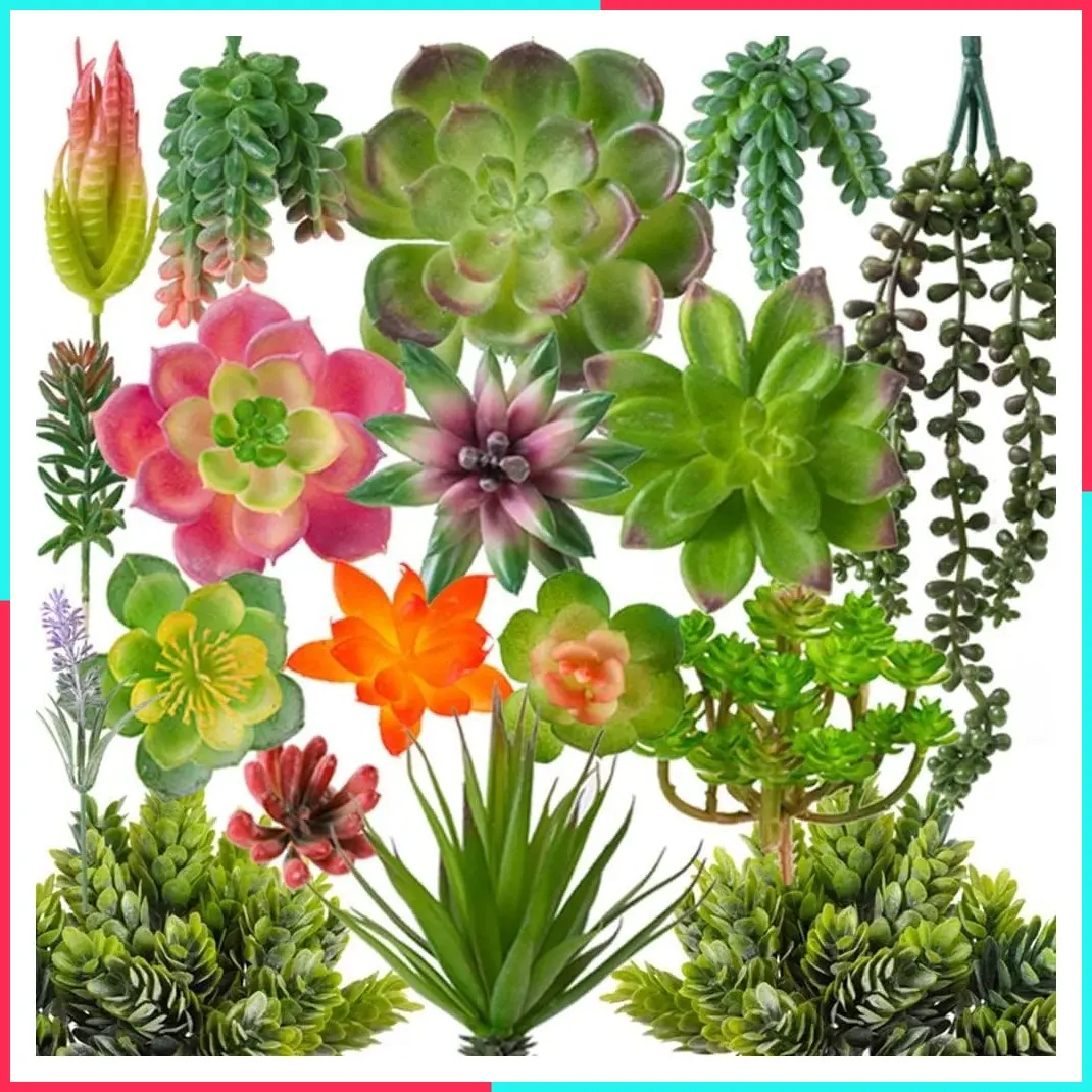 18 Pack Realistic Textured Artificial Succulents Unpotted Faux Cactus Plants for Garden Home Office Decoration