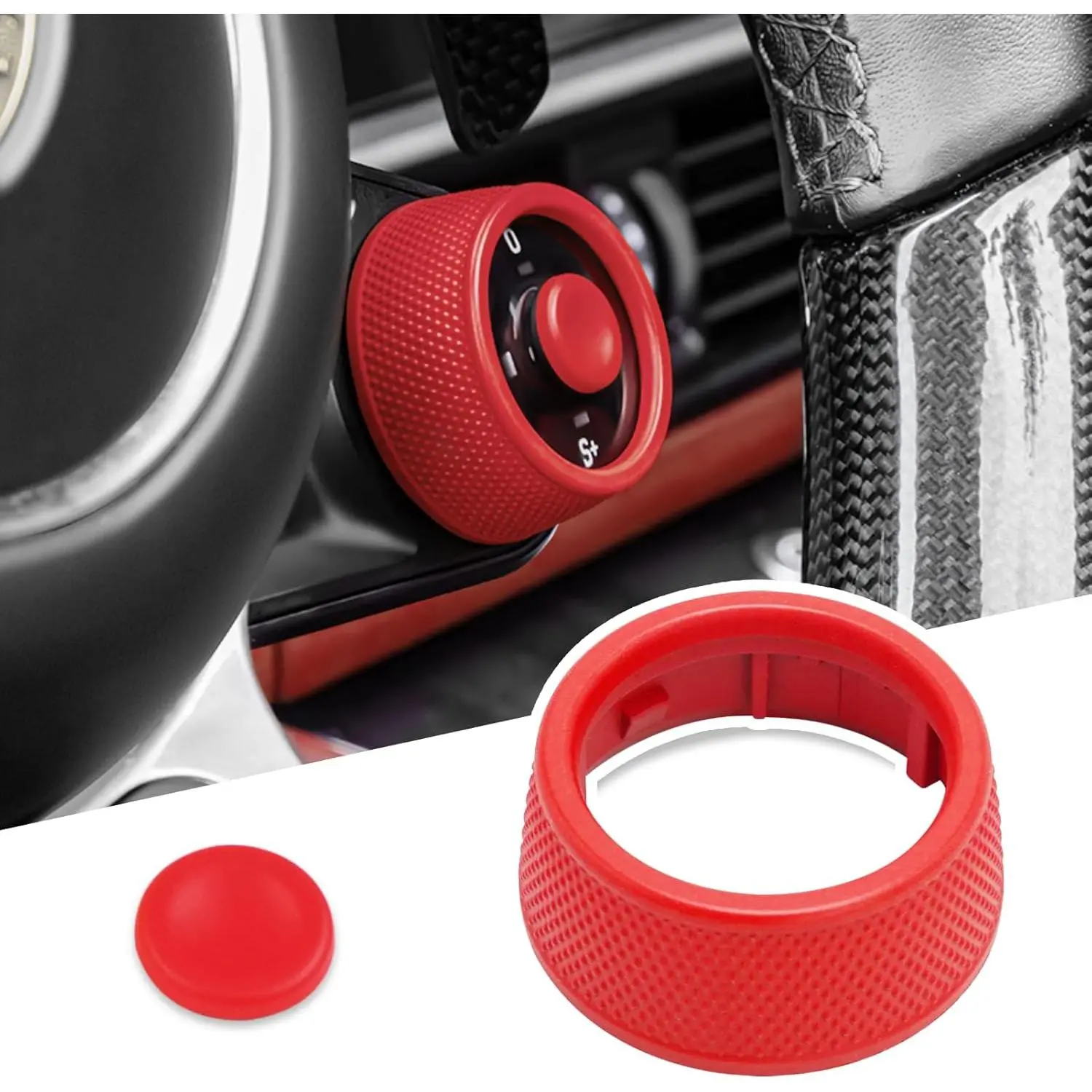 Jaronx Compatible with Porsche Steering Wheel Drive Mode Knob, Driving Mode Dial Cover Compatible with Cayenne 2017-2023,Panamera 2017-2020,Macan 2017-2021,911 2017-2018,718 2017-2023 (Sporty Red)